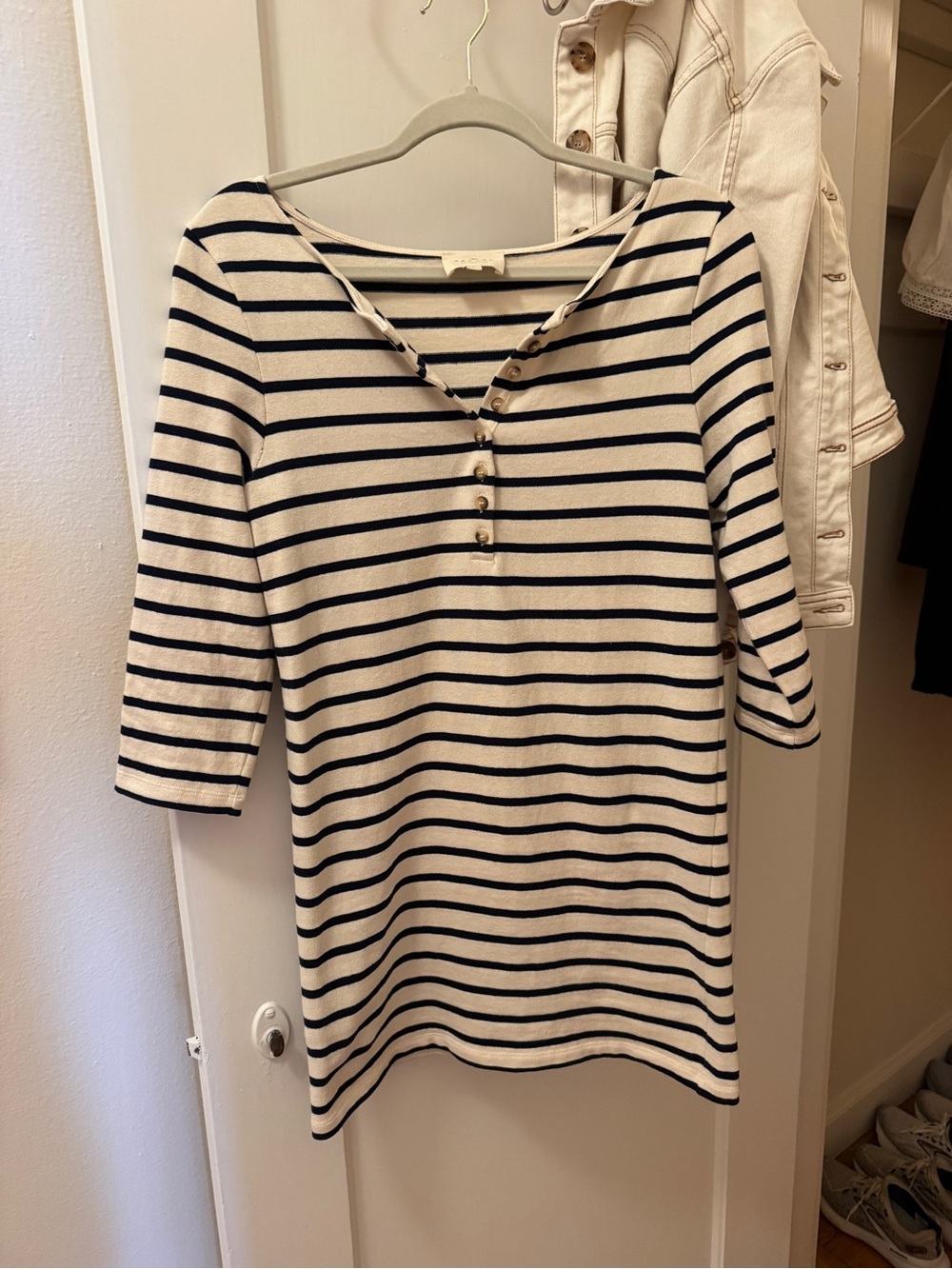 Sezane Striped Navy and White Dress